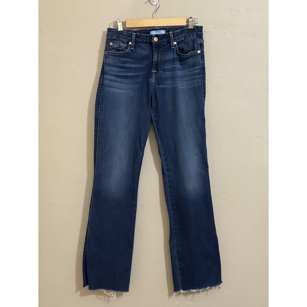 7 For All Mankind jeans 28 BAir Kimmie cropped flare dark wash raw fray hem